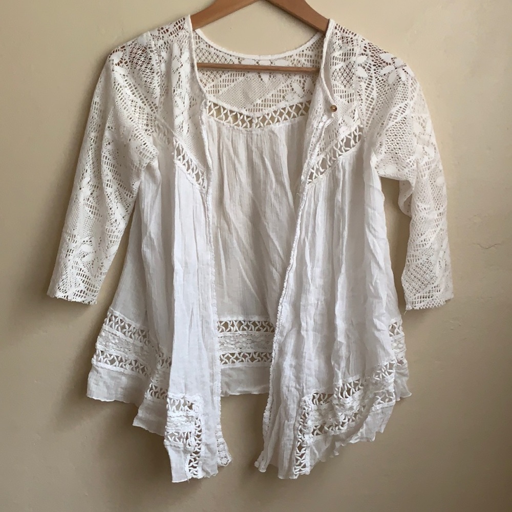 White Lace Gauze Cardigan Size Small